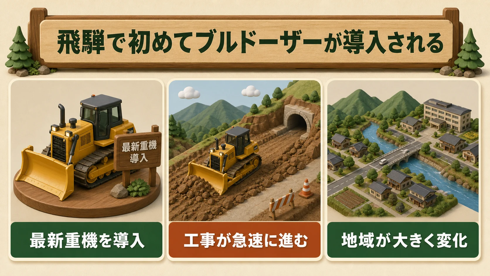 ①飛騨で初めてブルドーザーが導入される