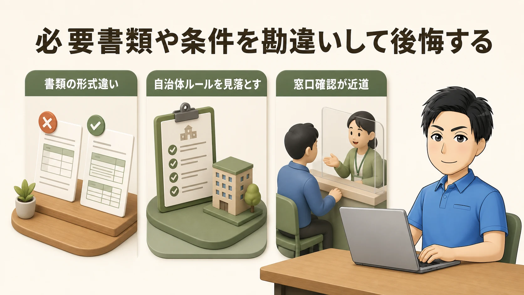 必要書類や条件を勘違いして後悔するの図解