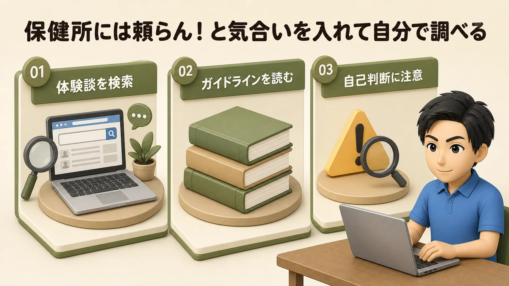 保健所には頼らん！と気合いを入れて自分で調べるの図解