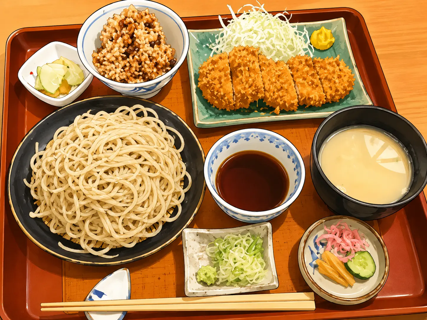 ヒレカツと荘川そばのセット