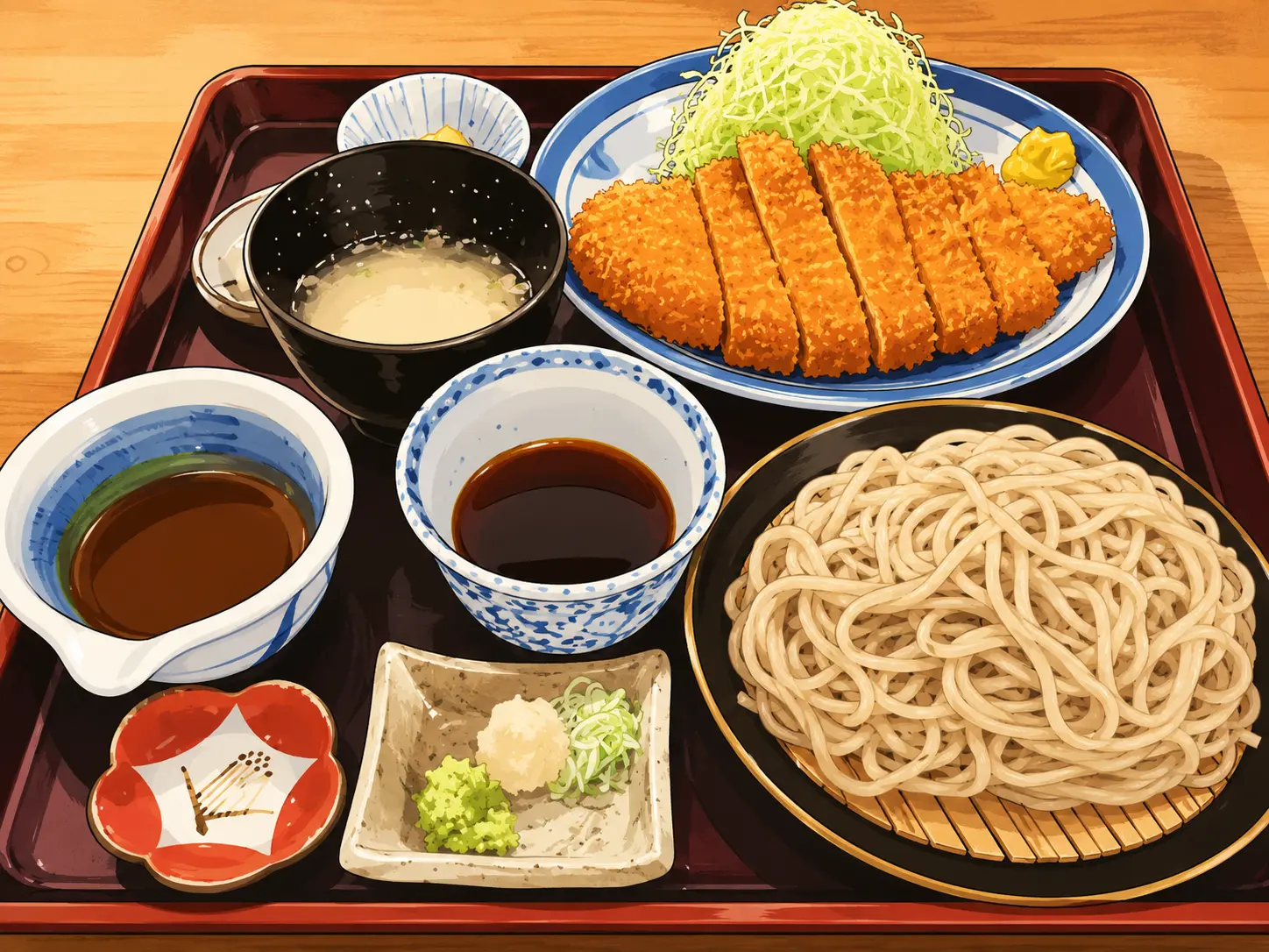 ロースかつと荘川そばのセット