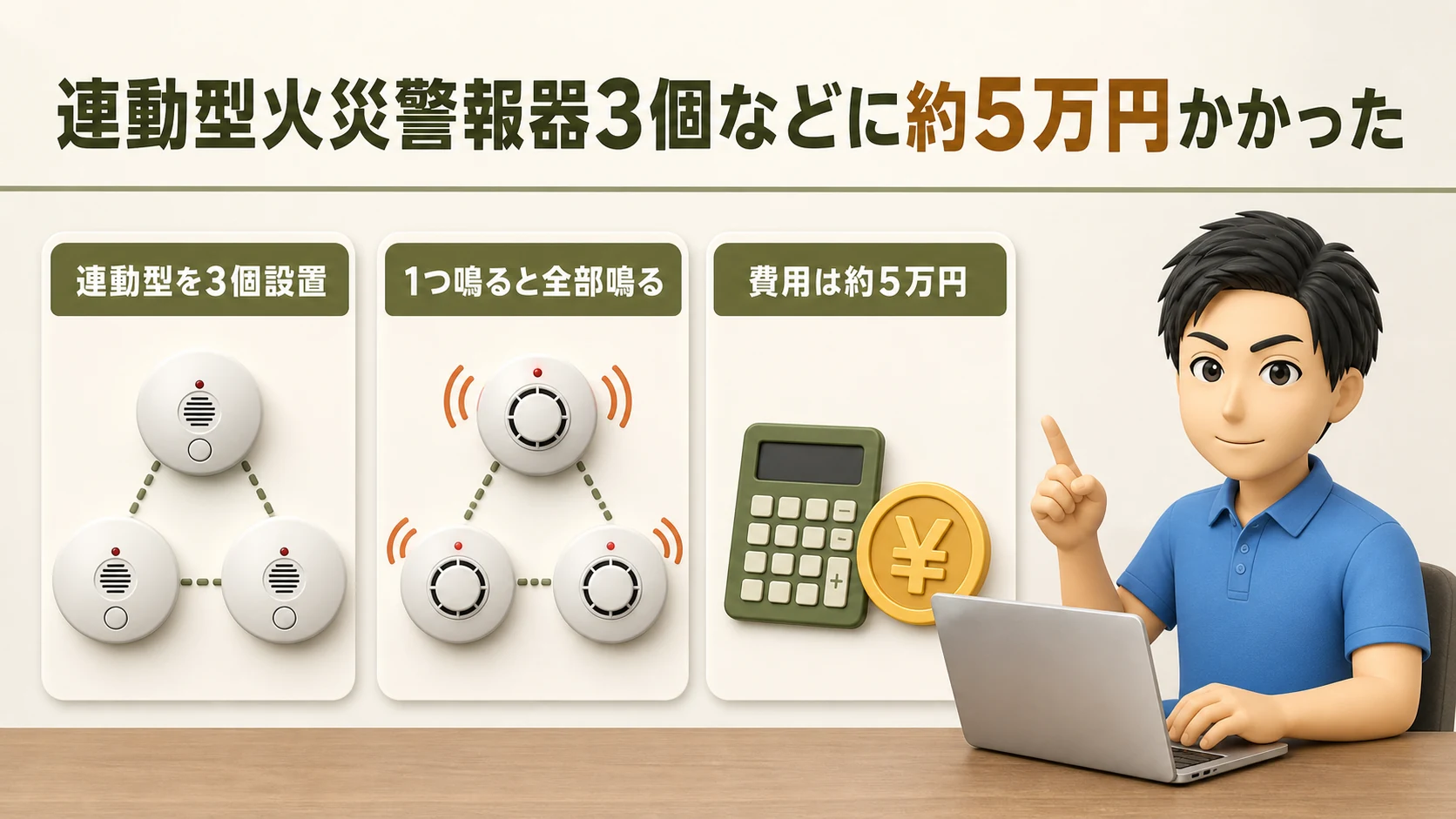 連動型火災警報器3個などに約5万円かかったの図解
