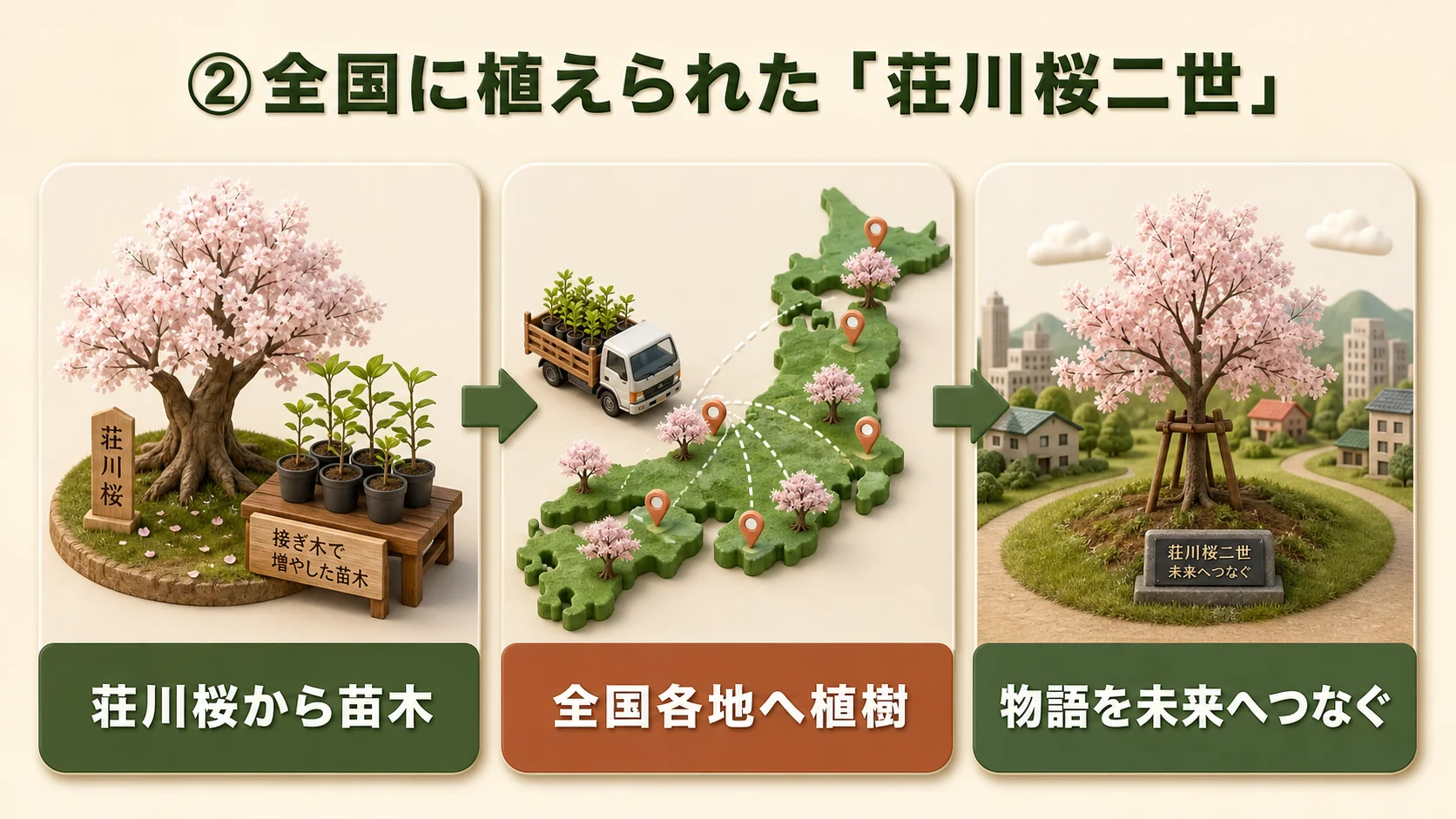 ②全国に植えられた「荘川桜二世」