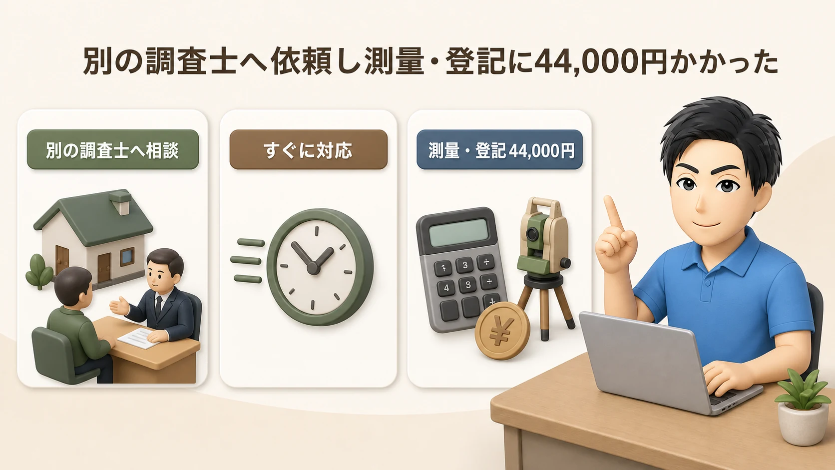別の調査士へ依頼し測量・登記に44,000円かかったの図解