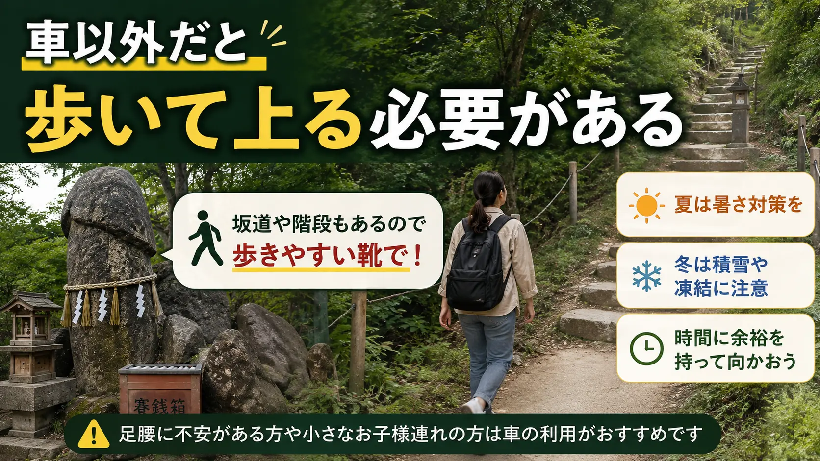 車以外だと歩いて上る必要がある