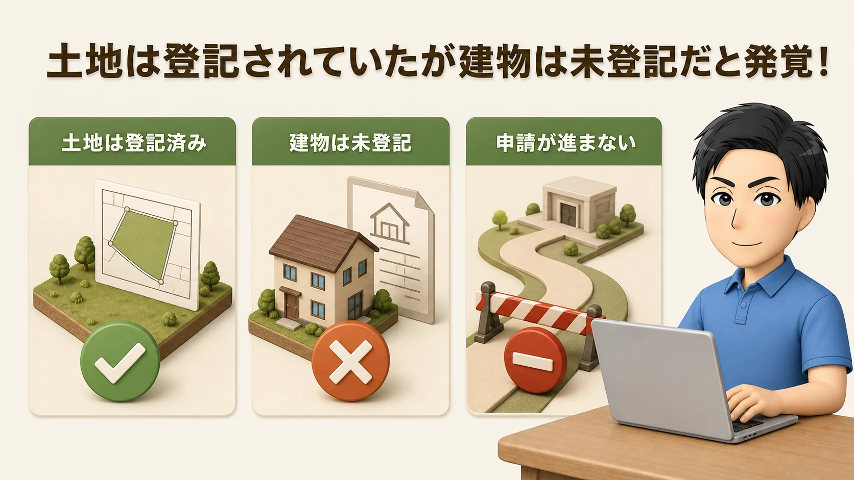 土地は登記されていたが建物は未登記だと発覚！の図解