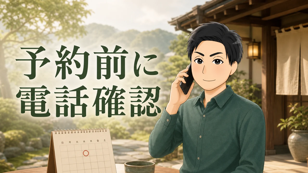 ①休業中の場合もあるので電話で確認する