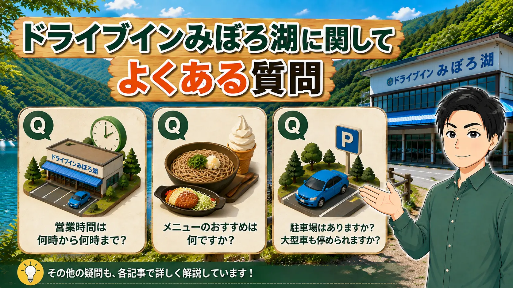 ドライブインみぼろ湖に関してよくある質問