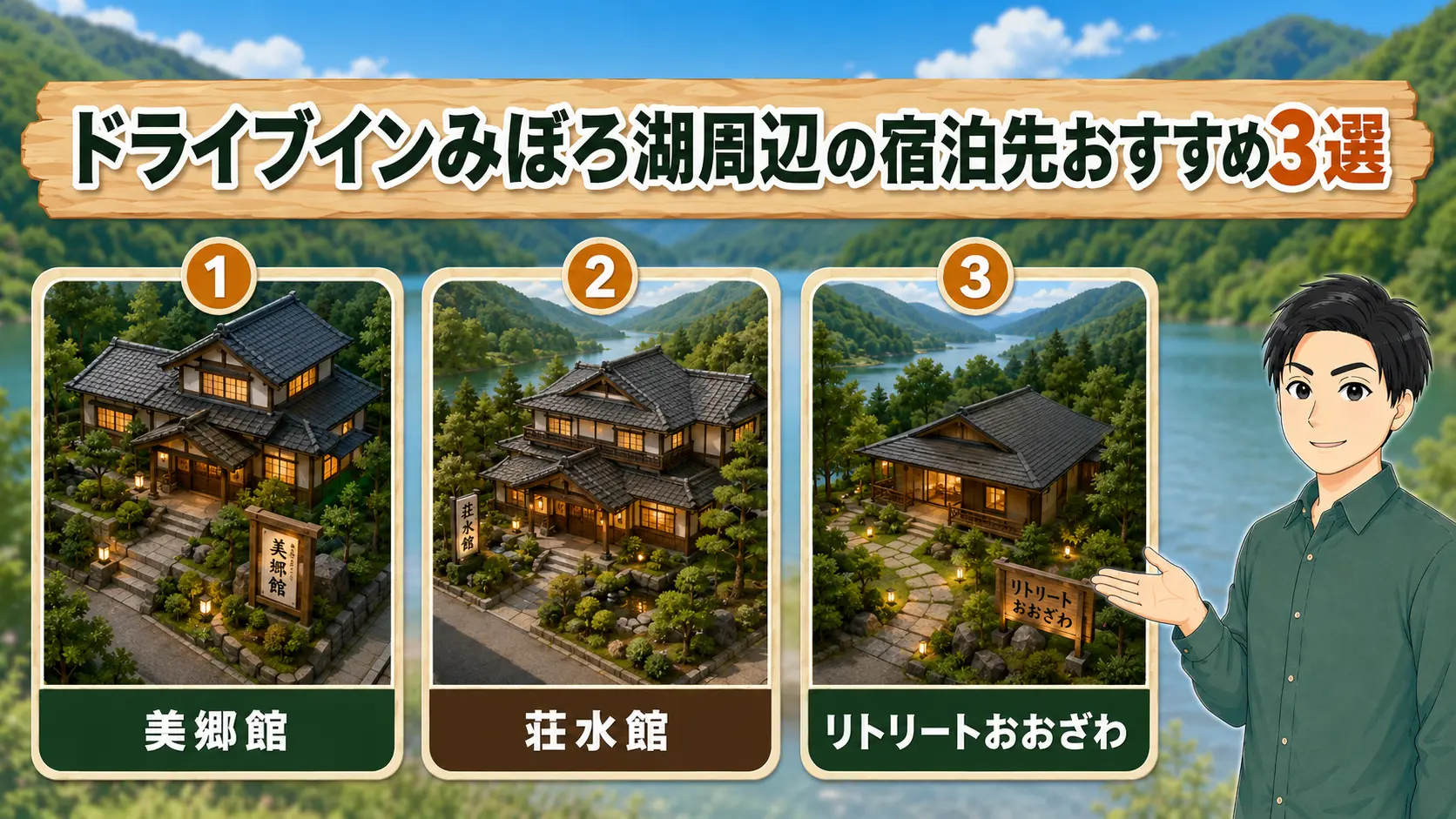 ドライブインみぼろ湖周辺の宿泊先おすすめ3選