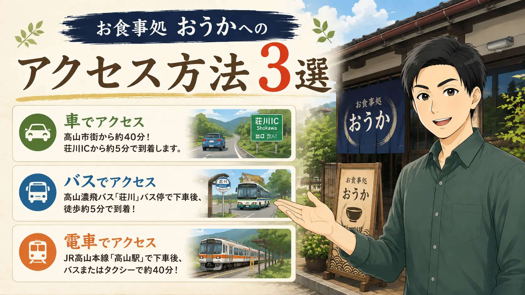 お食事処 おうかへのアクセス方法3選