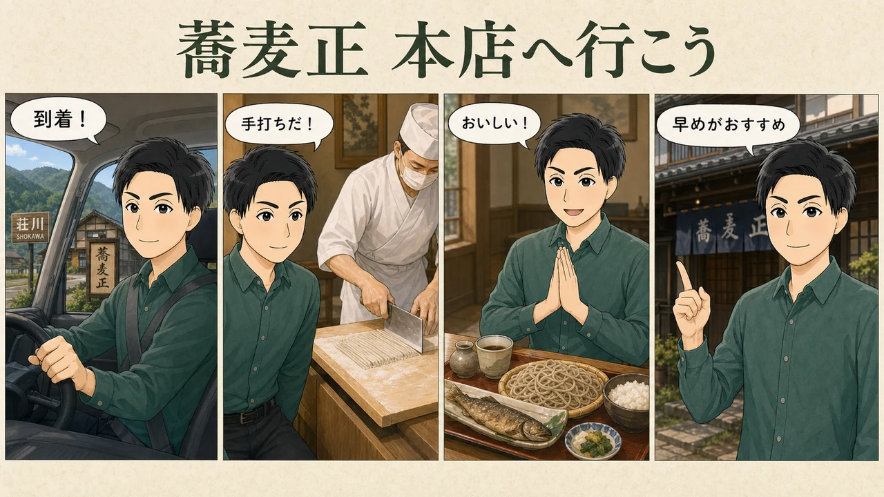 蕎麦正 本店を紹介する4コマ漫画