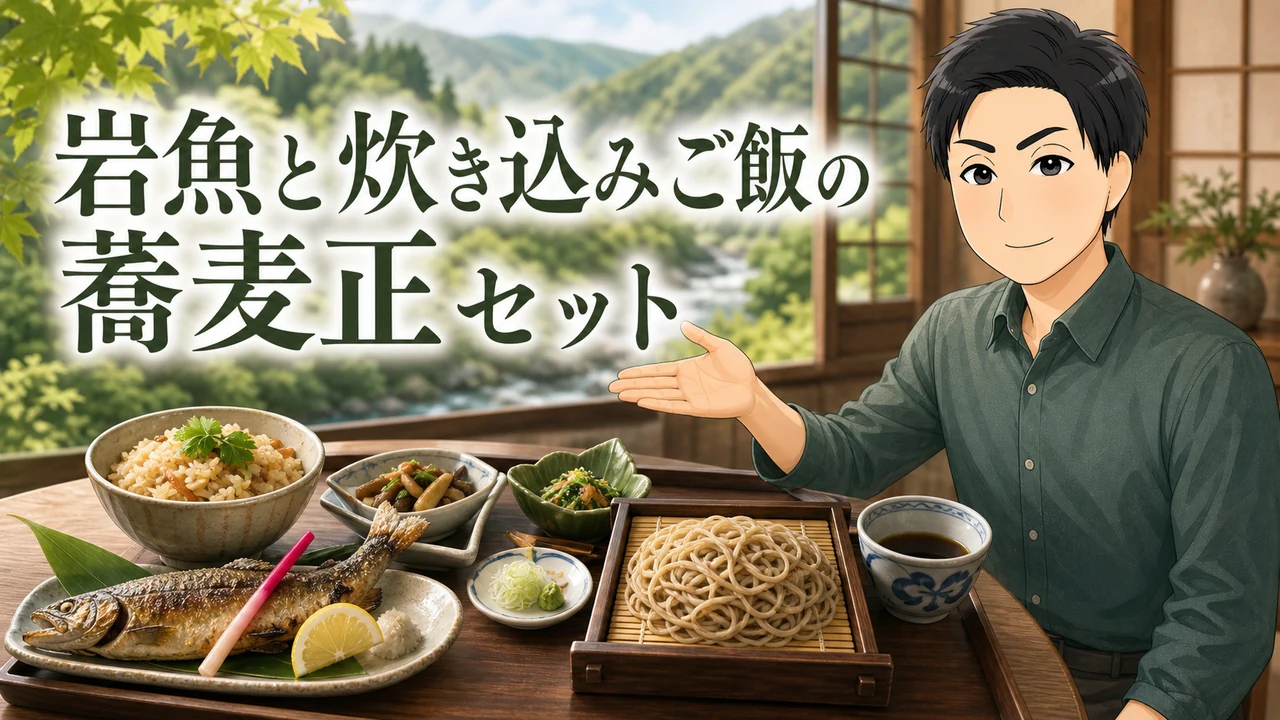 ①岩魚や炊き込みご飯が付く「蕎麦正セット」が人気