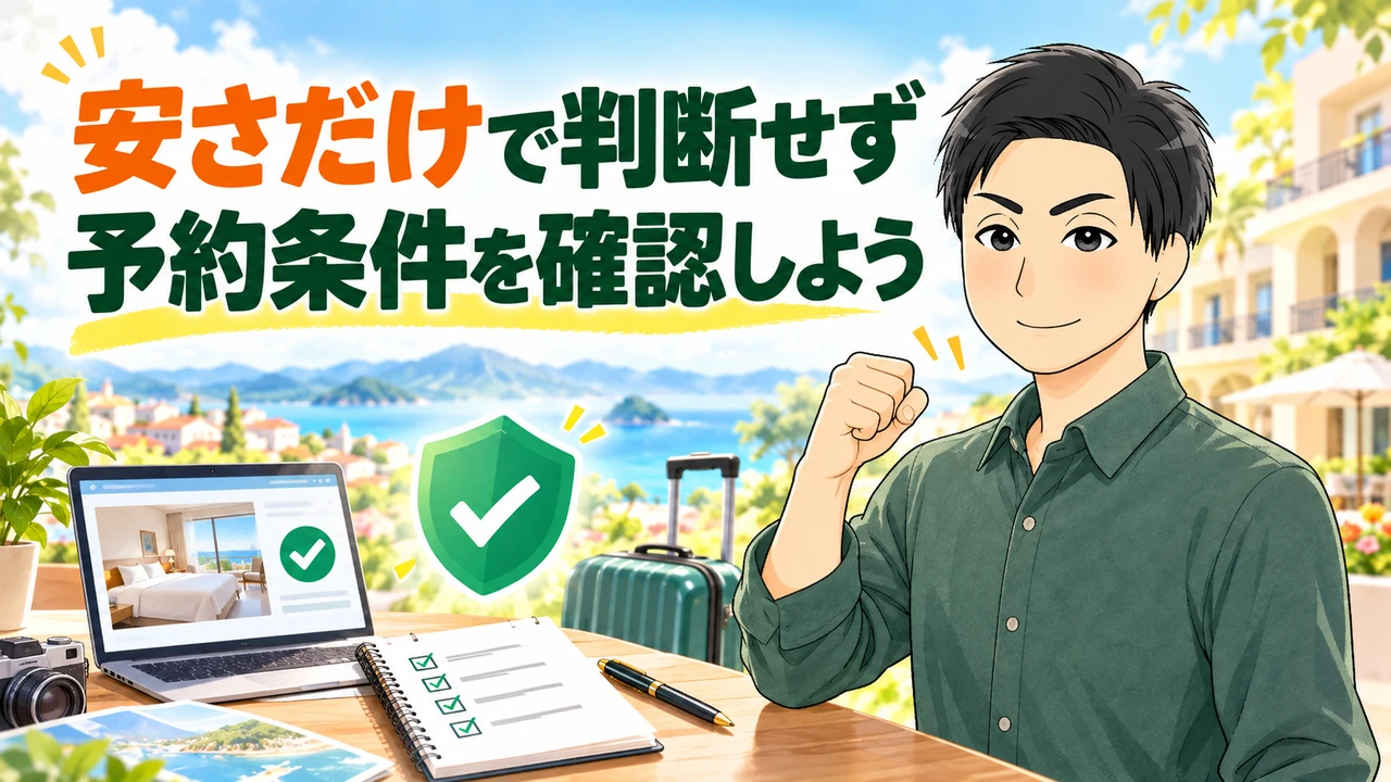 アゴダは安さだけで判断せず予約条件を確認することが重要と伝える画像