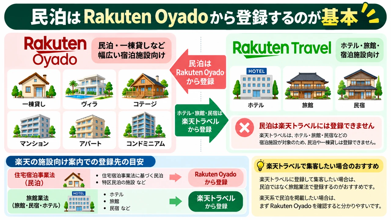 民泊はRakuten Oyadoから登録するのが基本